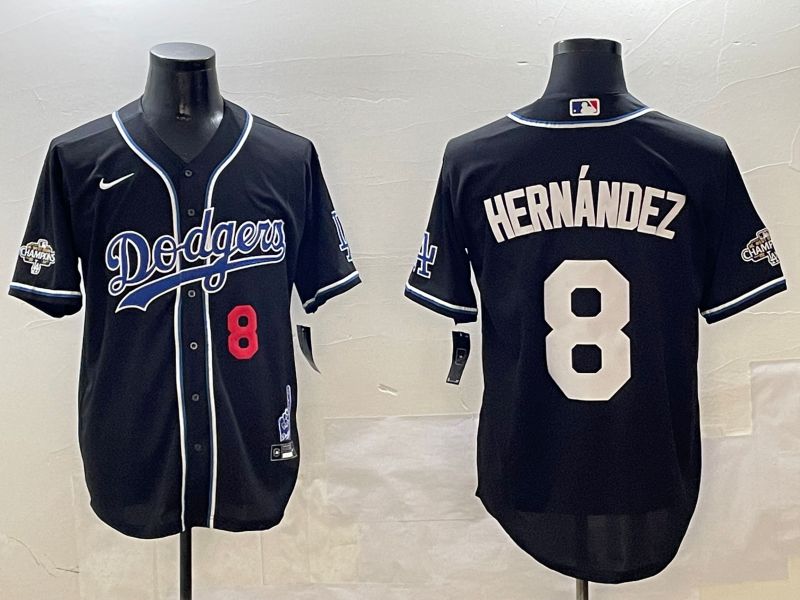 Men Los Angeles Dodgers #8 Hernandez Black Fashion Game 2025 Nike MLB Jersey style 306116